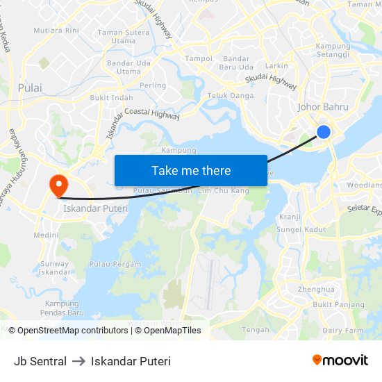 Jb Sentral to Iskandar Puteri map