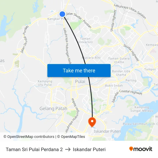Taman Sri Pulai Perdana 2 to Iskandar Puteri map