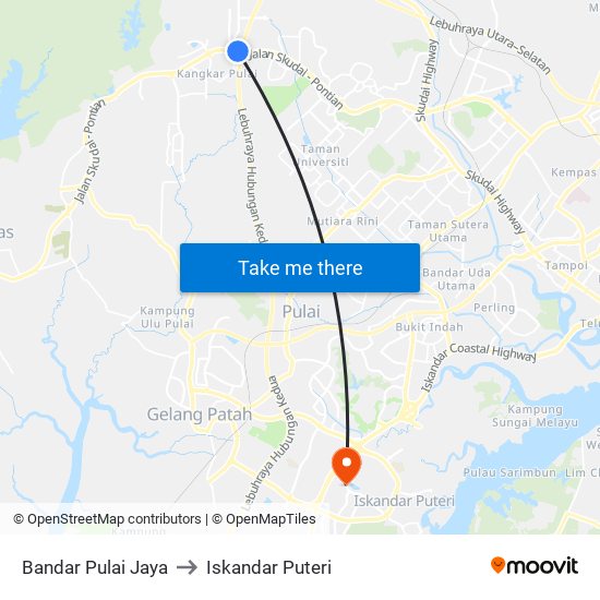 Bandar Pulai Jaya to Iskandar Puteri map