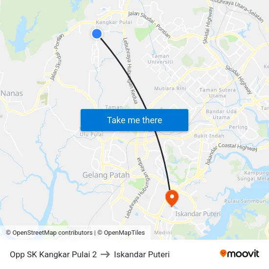 Opp SK Kangkar Pulai 2 to Iskandar Puteri map