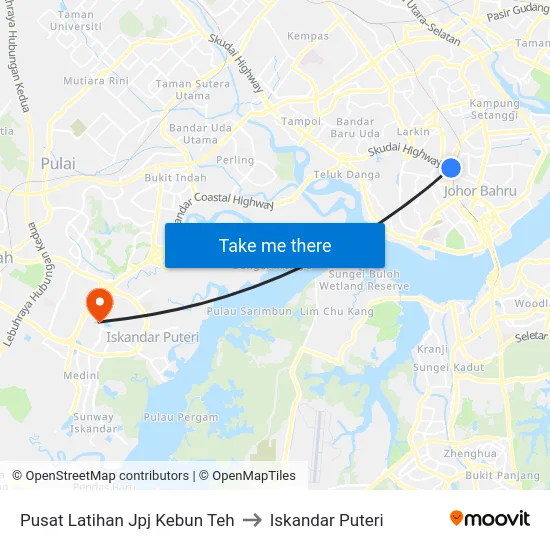 Pusat Latihan Jpj Kebun Teh to Iskandar Puteri map