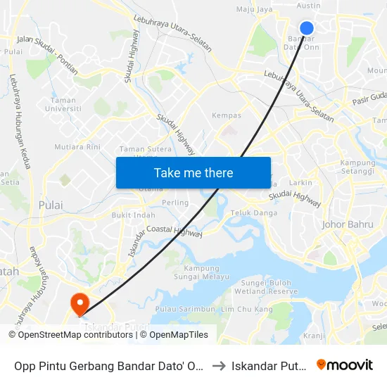 Opp Pintu Gerbang Bandar Dato' Onn to Iskandar Puteri map