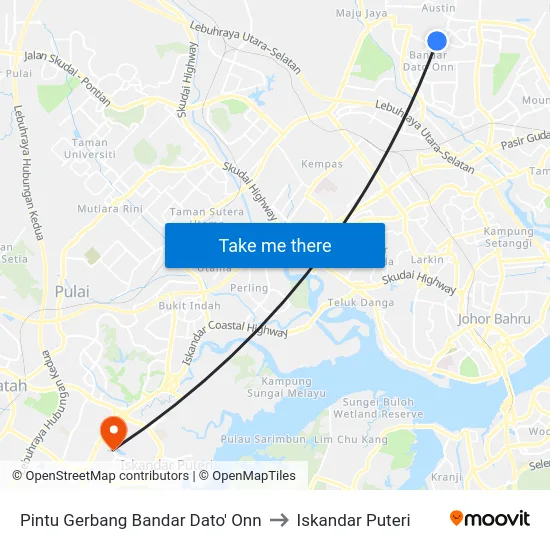 Pintu Gerbang Bandar Dato' Onn to Iskandar Puteri map