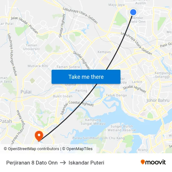 Perjiranan 8 Dato Onn to Iskandar Puteri map