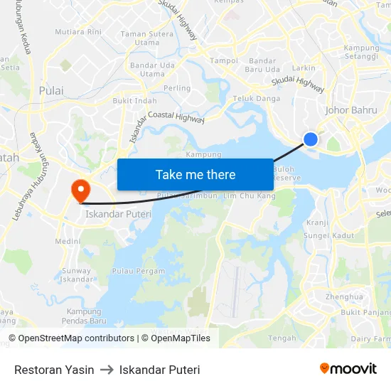 Restoran Yasin to Iskandar Puteri map