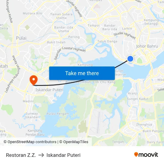 Restoran Z.Z. to Iskandar Puteri map