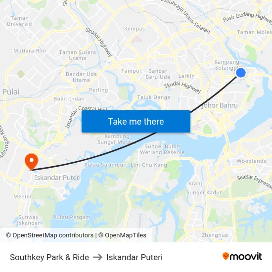 Southkey Park & Ride to Iskandar Puteri map