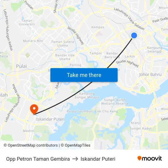 Opp Petron Taman Gembira to Iskandar Puteri map
