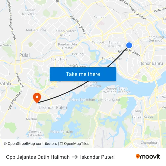 Opp Jejantas Datin Halimah to Iskandar Puteri map
