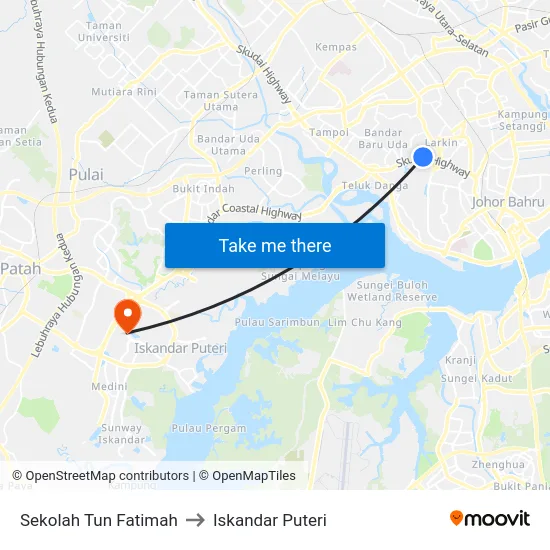 Sekolah Tun Fatimah to Iskandar Puteri map