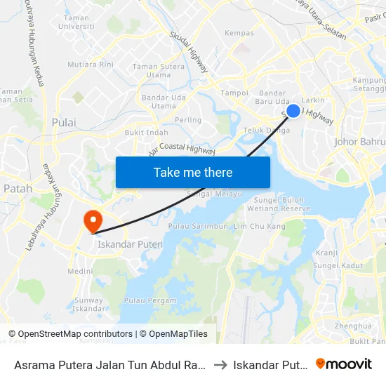 Asrama Putera Jalan Tun Abdul Razak to Iskandar Puteri map
