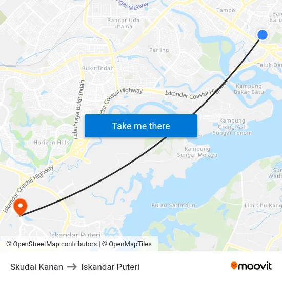 Skudai Kanan to Iskandar Puteri map