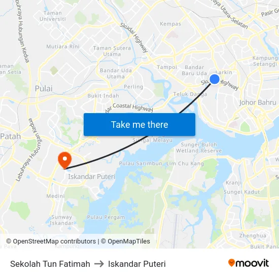 Sekolah Tun Fatimah to Iskandar Puteri map