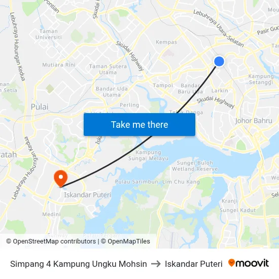 Simpang 4 Kampung Ungku Mohsin to Iskandar Puteri map