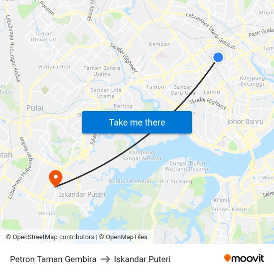 Petron Taman Gembira to Iskandar Puteri map