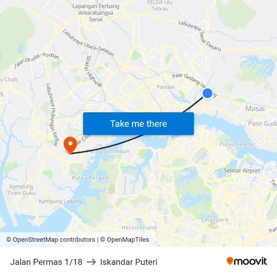 Jalan Permas 1/18 to Iskandar Puteri map