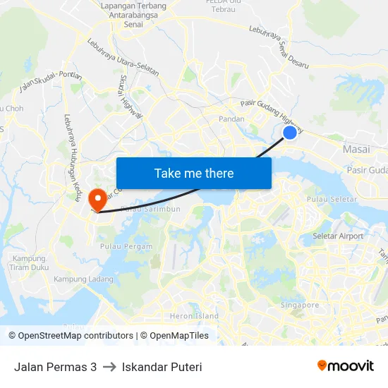Jalan Permas 3 to Iskandar Puteri map