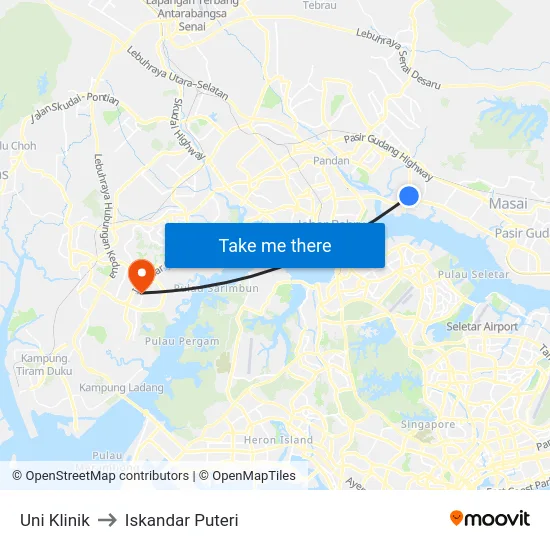 Uni Klinik to Iskandar Puteri map
