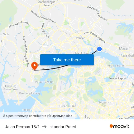 Jalan Permas 13/1 to Iskandar Puteri map