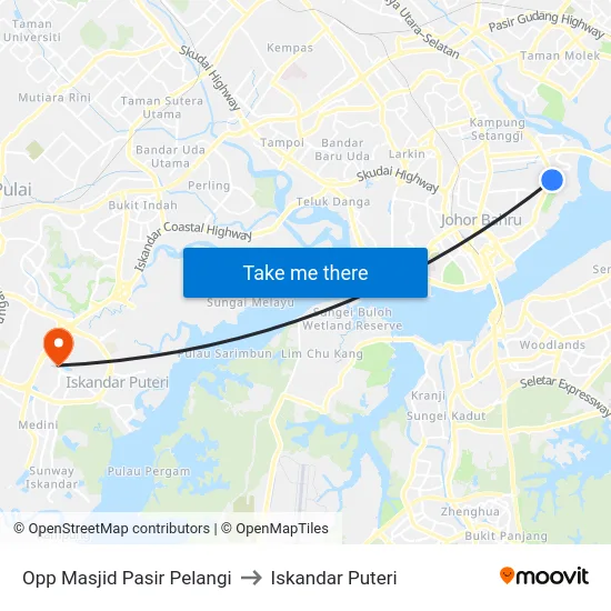 Opp Masjid Pasir Pelangi to Iskandar Puteri map