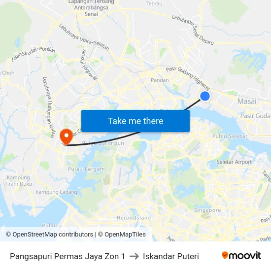 Pangsapuri Permas Jaya Zon 1 to Iskandar Puteri map