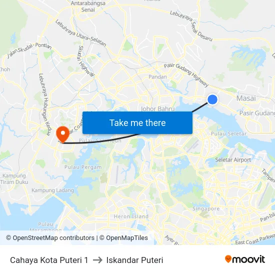Cahaya Kota Puteri 1 to Iskandar Puteri map