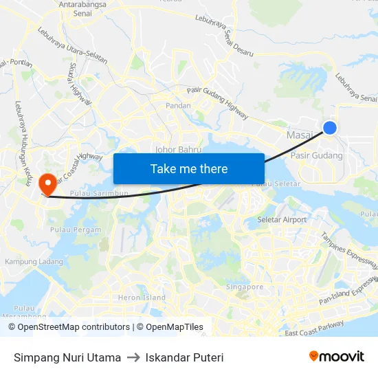 Simpang Nuri Utama to Iskandar Puteri map