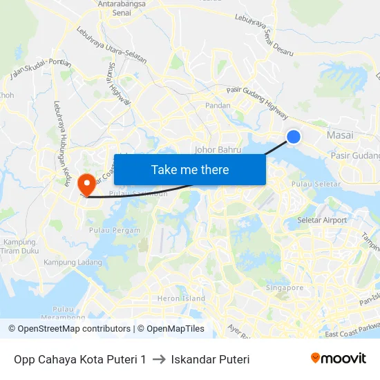 Opp Cahaya Kota Puteri 1 to Iskandar Puteri map