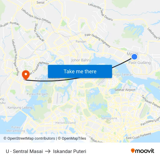 U - Sentral Masai to Iskandar Puteri map