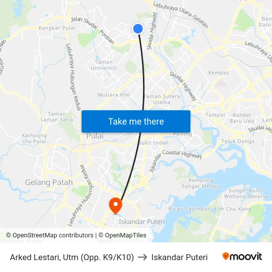 Arked Lestari, Utm (Opp. K9/K10) to Iskandar Puteri map
