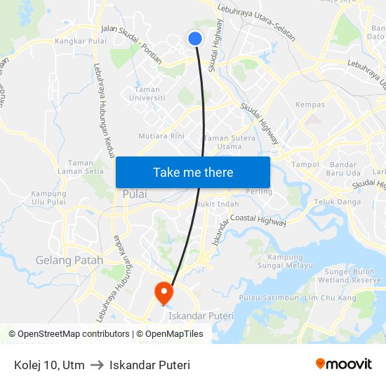 Kolej 10, Utm to Iskandar Puteri map