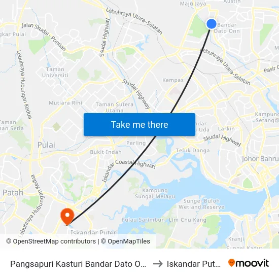 Pangsapuri Kasturi Bandar Dato Onn to Iskandar Puteri map