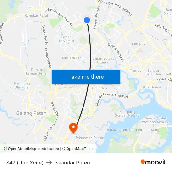 S47 (Utm Xcite) to Iskandar Puteri map
