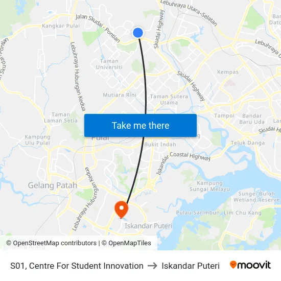 S01, Centre For Student Innovation to Iskandar Puteri map