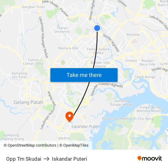 Opp Tm Skudai to Iskandar Puteri map