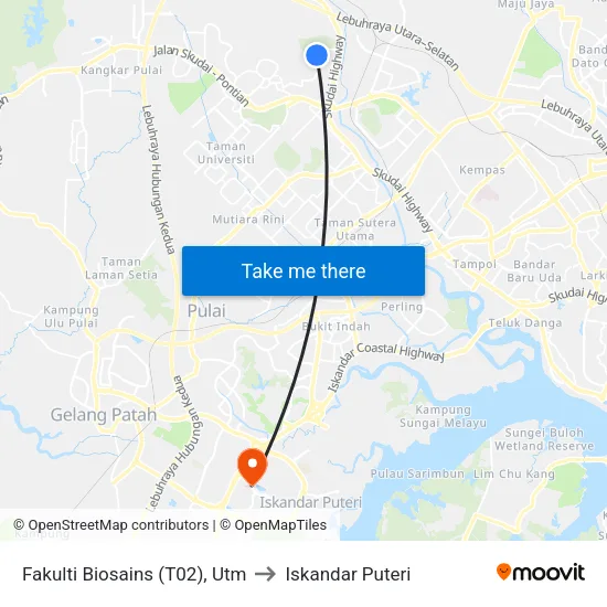 Fakulti Biosains (T02), Utm to Iskandar Puteri map