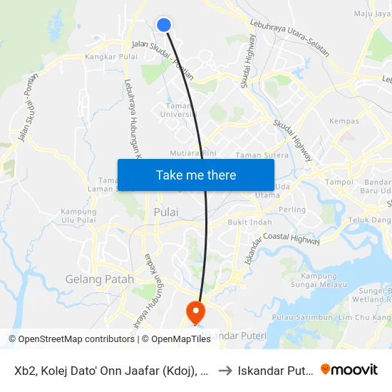 Xb2, Kolej Dato' Onn Jaafar (Kdoj), Utm to Iskandar Puteri map