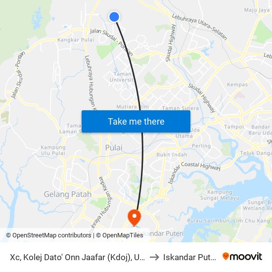 Xc, Kolej Dato' Onn Jaafar (Kdoj), Utm to Iskandar Puteri map