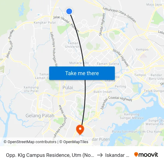 Opp. Klg Campus Residence, Utm (No Bus Shelter) to Iskandar Puteri map