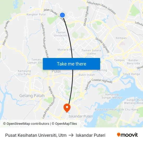 Pusat Kesihatan Universiti, Utm to Iskandar Puteri map