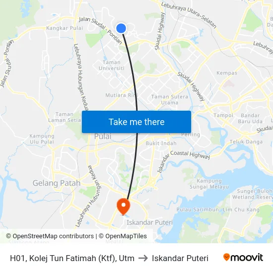 H01, Kolej Tun Fatimah (Ktf), Utm to Iskandar Puteri map