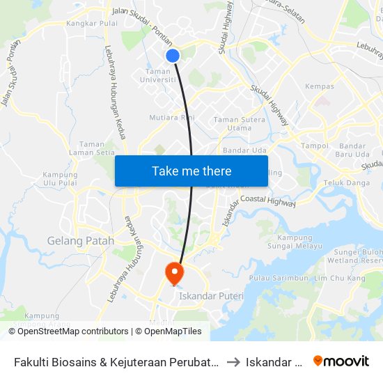 Fakulti Biosains & Kejuteraan Perubatan (V01), Utm to Iskandar Puteri map