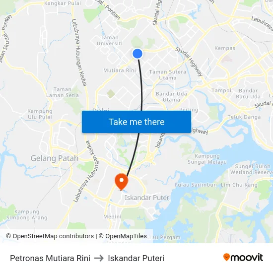 Petronas Mutiara Rini to Iskandar Puteri map