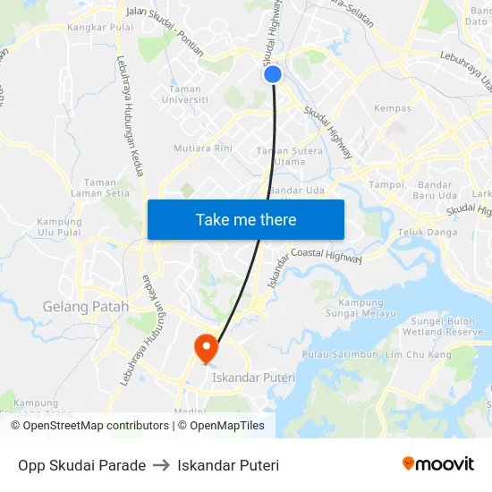 Opp Skudai Parade to Iskandar Puteri map