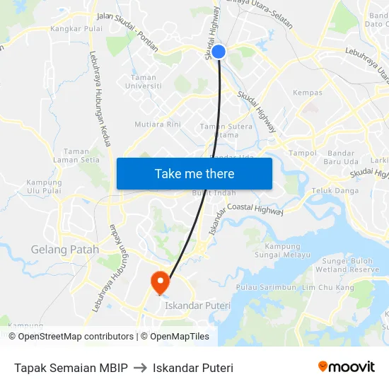 Tapak Semaian MBIP to Iskandar Puteri map
