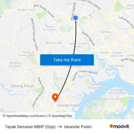 Tapak Semaian MBIP (Opp) to Iskandar Puteri map