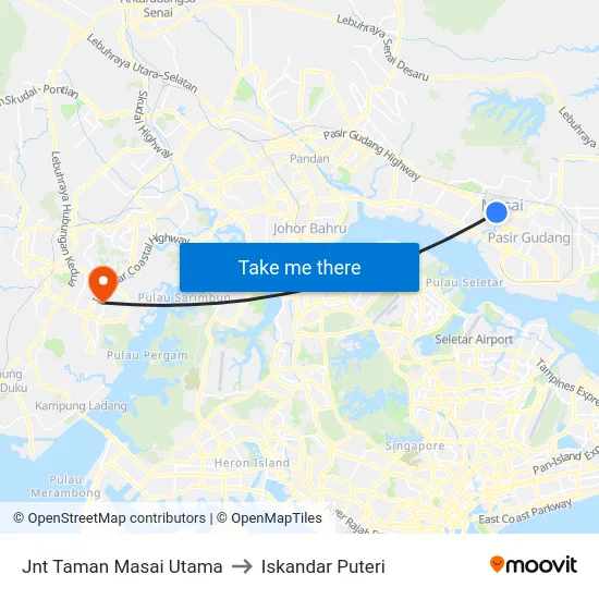 Jnt Taman Masai Utama to Iskandar Puteri map