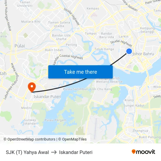 SJK (T) Yahya Awal to Iskandar Puteri map