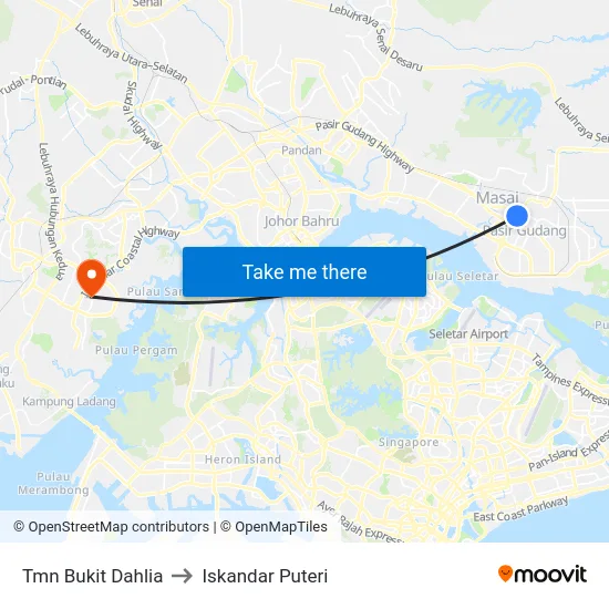 Tmn Bukit Dahlia to Iskandar Puteri map