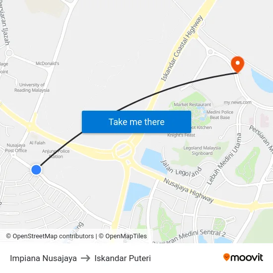 Impiana Nusajaya to Iskandar Puteri map